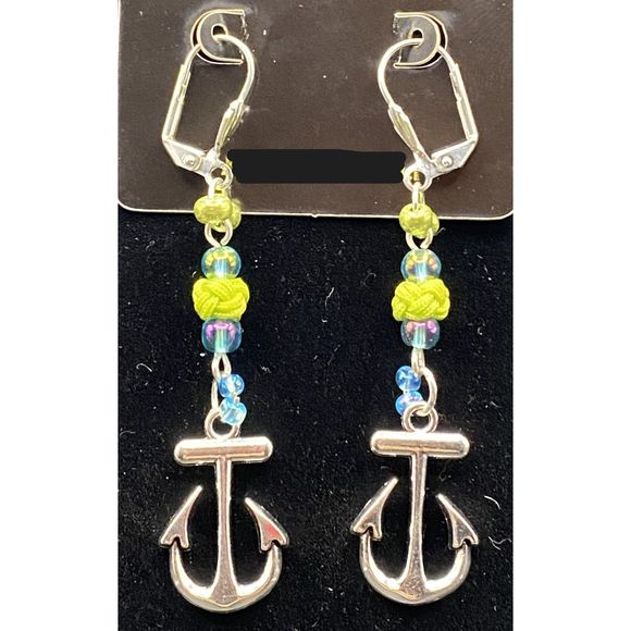 Anchor & Green Knot Earrings by Neanie-Bot Handmade Jewelry Creations - Picture 1 of 2